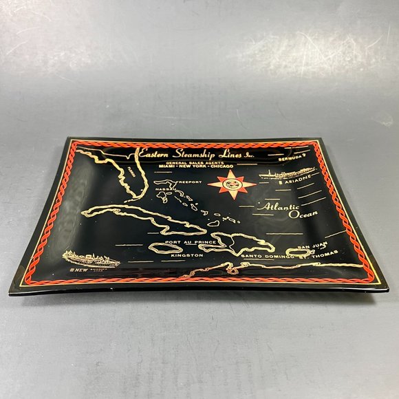 Vtg Eastern Steamship Lines Trinket Candy Tray Glass Bahama Star SS Ariadne - Picture 6 of 12
